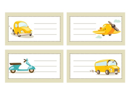 Back to school stickers with vehicles,  illustrationのイラスト素材