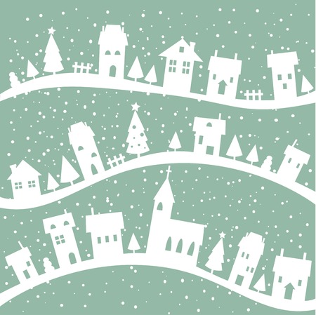 Winter village christmas background,  illustrationのイラスト素材
