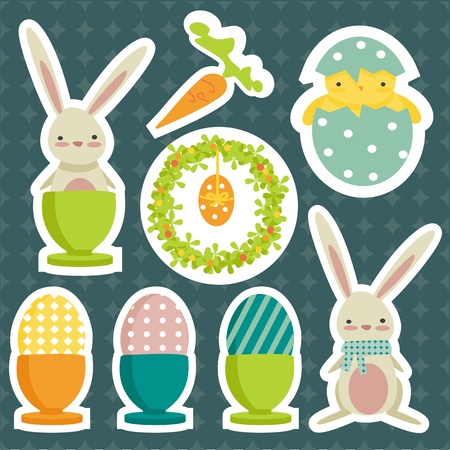 collection of easter theme stickers ,vector illsutrationのイラスト素材