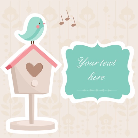 Cute card with a bird, vector illustrationのイラスト素材