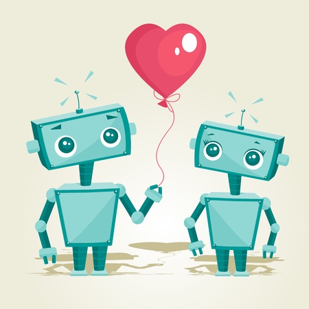 robots in love, vector illustration       のイラスト素材