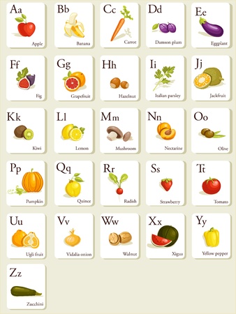Fruits and vegetables  alphabet cards , illustrationのイラスト素材