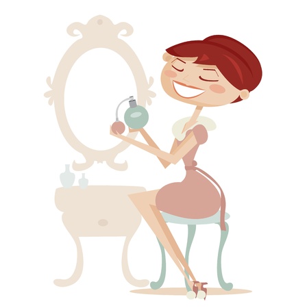 retro cartoon woman with perfume isolated のイラスト素材