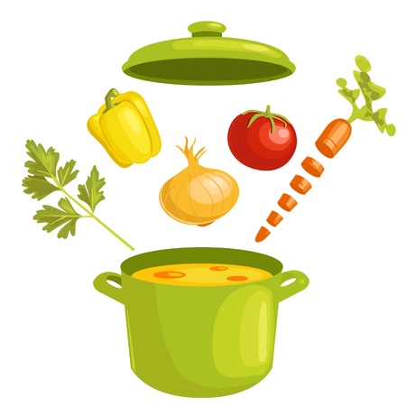 Vegetable soup with ingredientsのイラスト素材