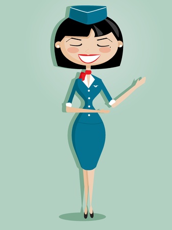 Retro cartoon stewardess, vector illustrationのイラスト素材