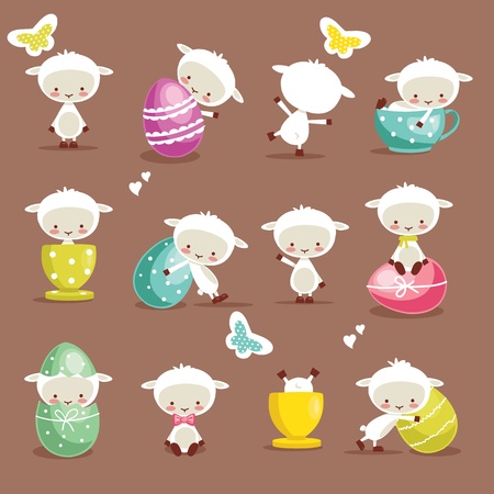 Cute easter character set, vector illustrationのイラスト素材