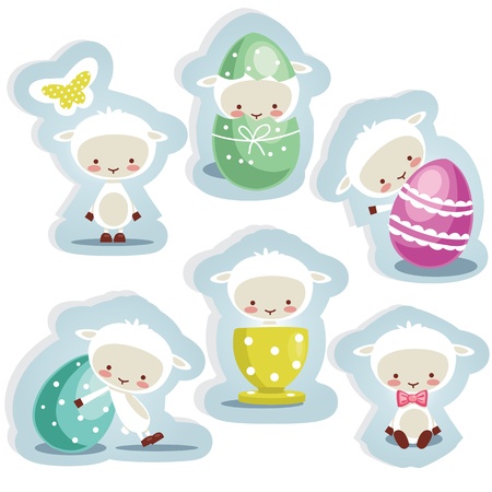 Cute easter stickers  isolated, vector illustrationのイラスト素材