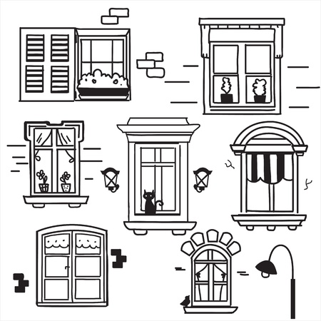 Hand drawn windows, vector illustrationのイラスト素材