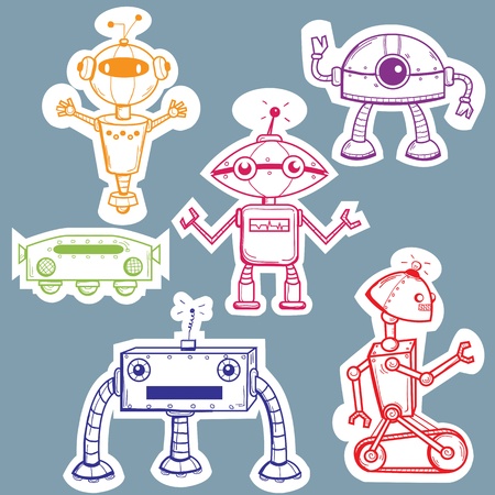 Robot stickers, vector illustrationのイラスト素材