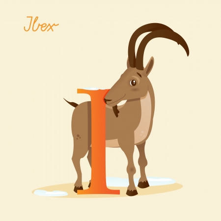 Animal alphabet with ibex,  vector illustrationのイラスト素材