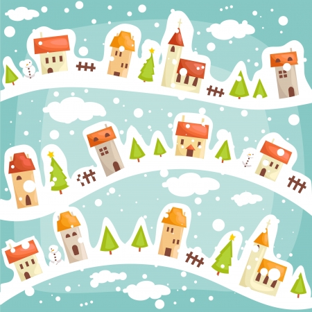 Winter  village background, vector illustrationのイラスト素材