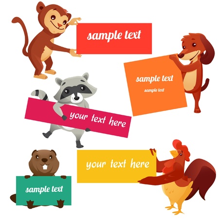 Set of labels with animals,  illustrationのイラスト素材