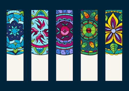 Set 1 of banners, with hand drawn mandalas illustrationのイラスト素材