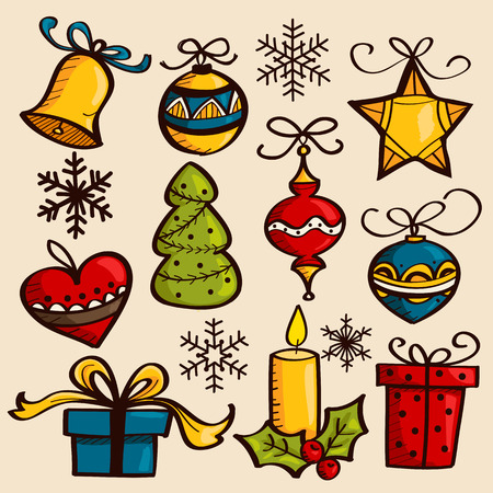 Hand drawn Christmas ornaments, vector illustrationのイラスト素材