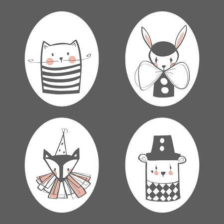 Animal circus portraits, vector illustrationのイラスト素材