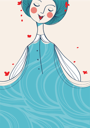 Blue hair girl background, vector illustrationのイラスト素材