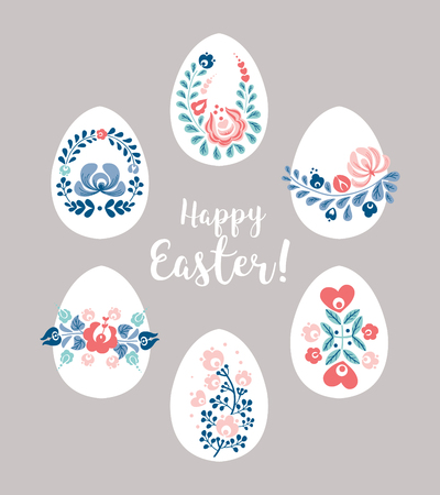 Easter eggs with floral decoration illustrationのイラスト素材