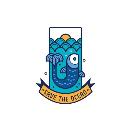 Save the ocean icon with fish, vector illustrationのイラスト素材