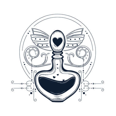 Hand drawn love potion bottle, vector illustrationのイラスト素材