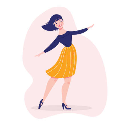 Happy woman dancing, vector illustrationのイラスト素材