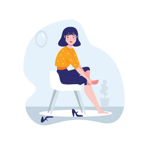 Tired woman sitting on a chair, vector illustrationのイラスト素材