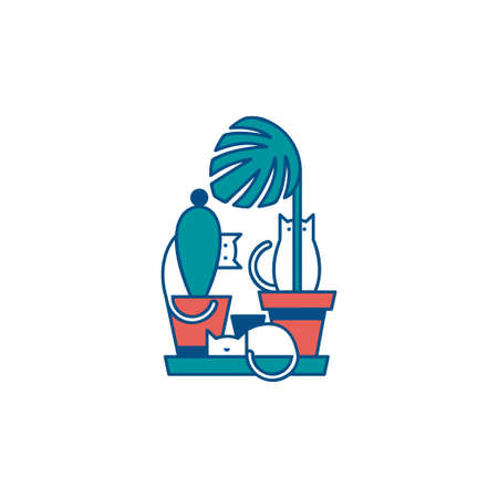 Cats in pots, simple vector illustrationのイラスト素材