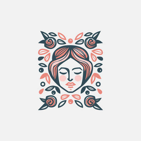 Womanâs head with roses, rectangular vector illustrationのイラスト素材