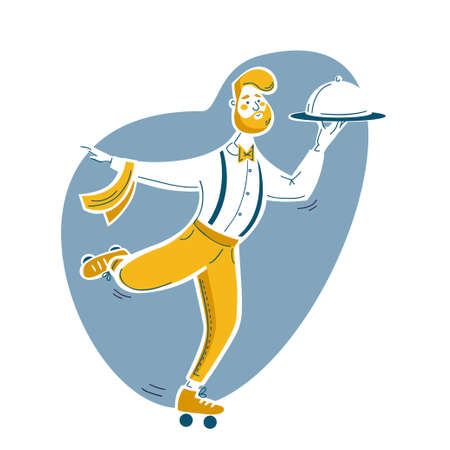 Waiter on roller skates, vector illustrationのイラスト素材