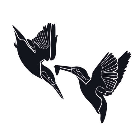 Kingfisher silhouette set, vector illustrationのイラスト素材