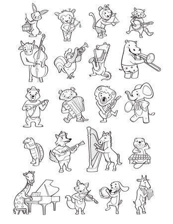 Animals playing on instruments, vector illustrationのイラスト素材