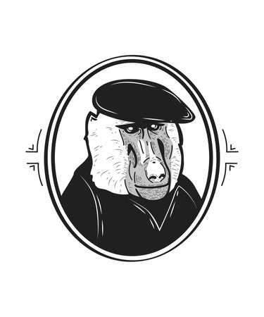 Framed portrait of a baboon in costume, vector illustrationのイラスト素材