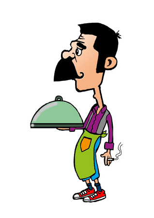 Funny waiter with a dish cartoon character vectorの写真素材