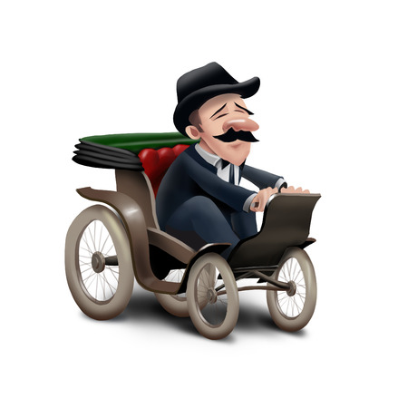 man driving firs car, old carの写真素材