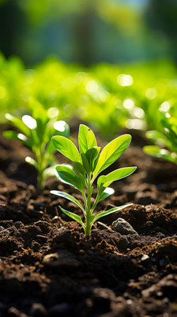Young green seedling growing in soil, closeup. Agriculture conceptの素材
