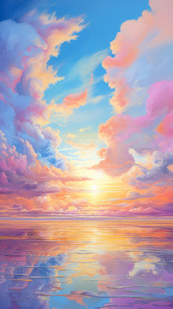 Panoramic seascape at beautiful sunset. Nature composition. Colorful sky with clouds.の素材