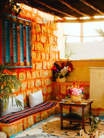 Interior of a small house in the tropics. Bali island