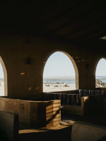 Cafe on the beach in Essaouira, Morocco.の写真素材