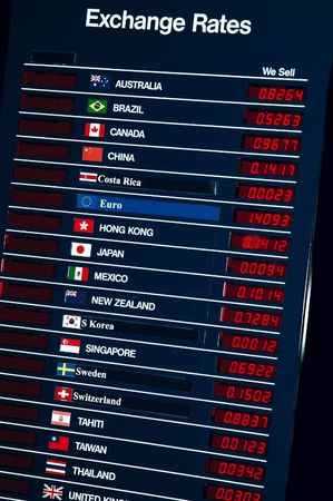 Sign with details about foreign currency exchange rates