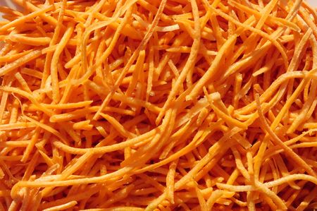 Closeup of shredded carrotsの写真素材