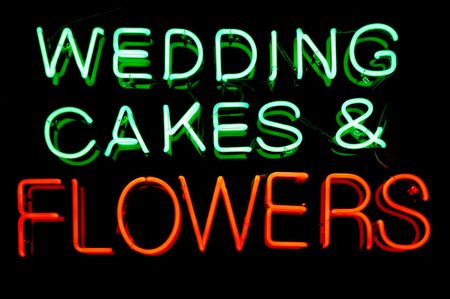 Wedding cakes and flowers neon signの写真素材