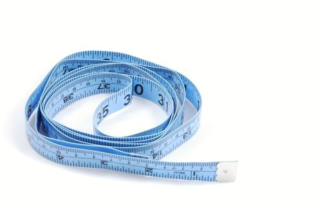Blue measuring tape on an isolated white background