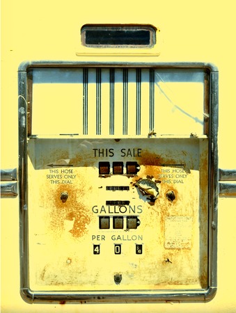 Closeup of a rusty old gas pump from the 1940s の写真素材