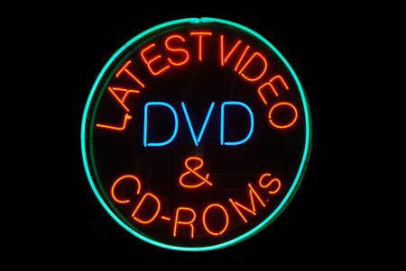Latest Video, DVD, & CD-ROMS neon sign on blackの写真素材