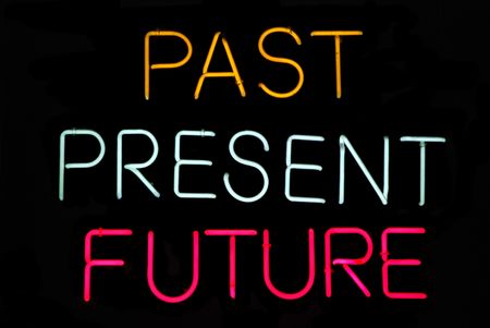 Past, Present, Future neon sign on blackの写真素材