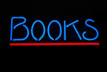 Neon sign advertising books for saleの写真素材