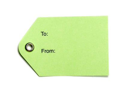 Blank green tag isolated on a white backgroundの写真素材