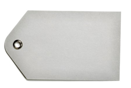 Blank gray gift tag isolated on a white backgroundの写真素材