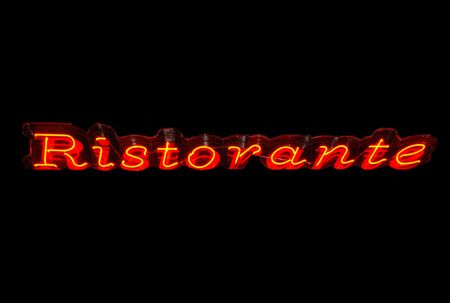 Red ristorante neon sign isolated on black backgroundの写真素材