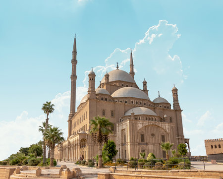 Mosque of Muhammad Ali, Saladin Citadel of Cairo (Egypt) blue skyの写真素材