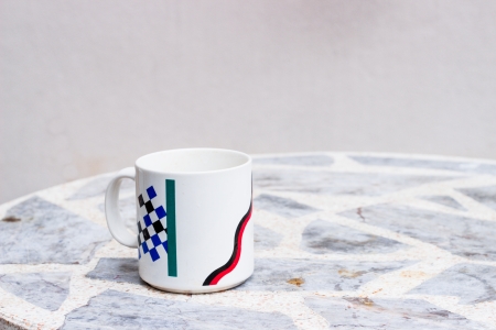 cup on stone table の写真素材